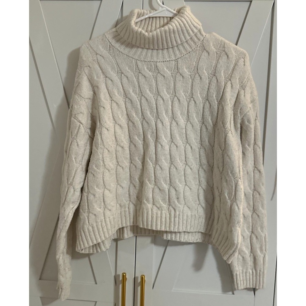 Pink Rose Women's Ivory Cable Knit Turtleneck Pullover Sweater Long Sleeve L